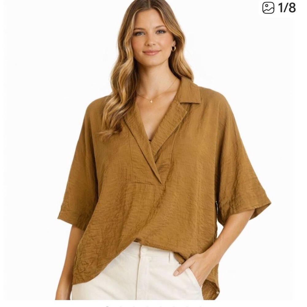 NWT Anthropologie Dylon Mustard/Gold Wide Placket size S (oversized!) High/Low